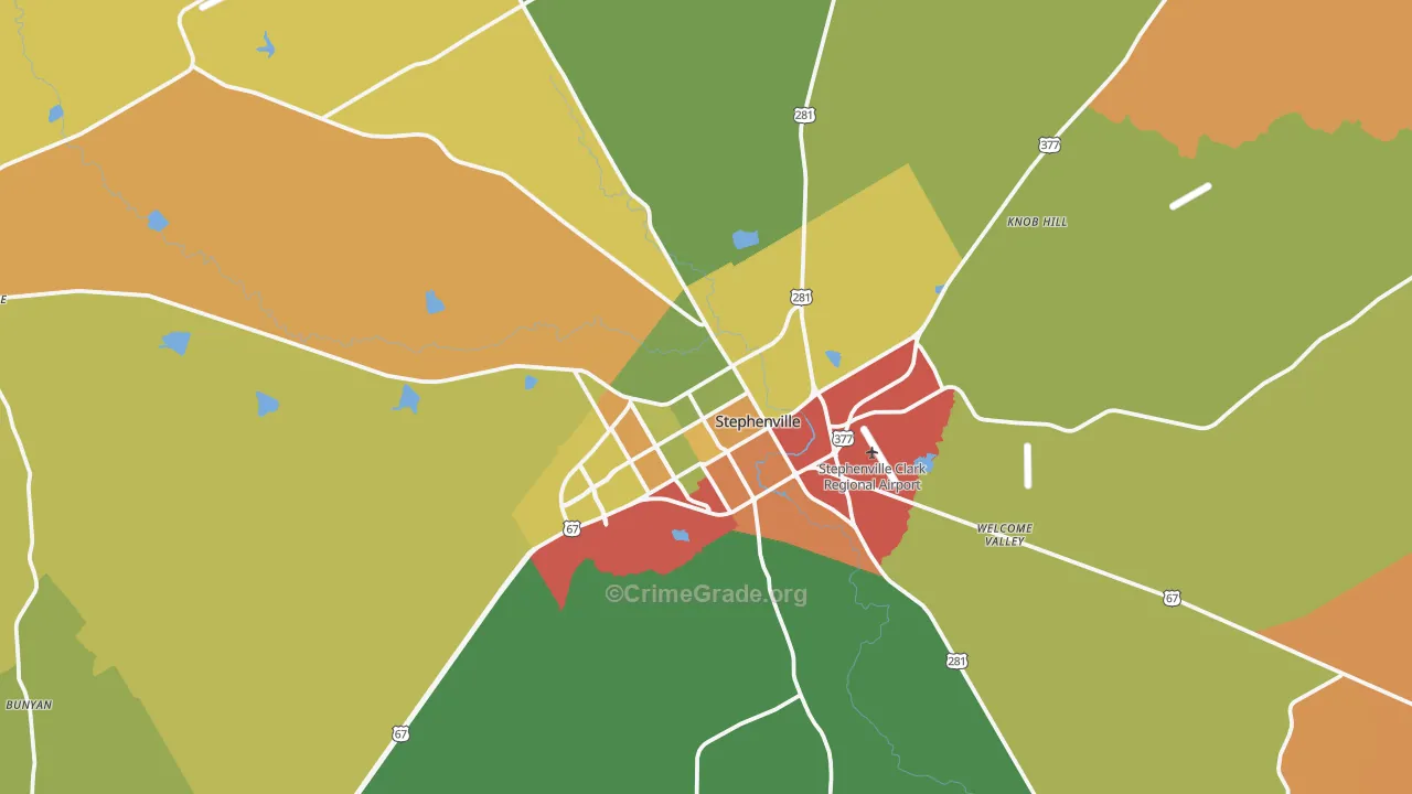 Stephenville, TX Map of Drug-Related Crime Rates