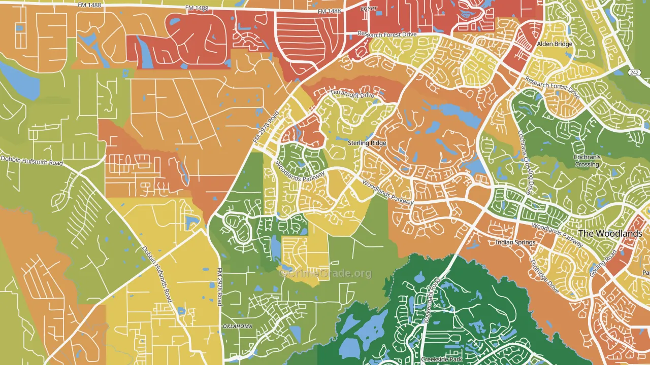 Sterling Ridge, The Woodlands, TX Map of Drug-Related Crime Rates