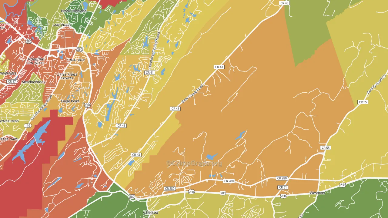 Sterrett, AL Map of Drug-Related Crime Rates