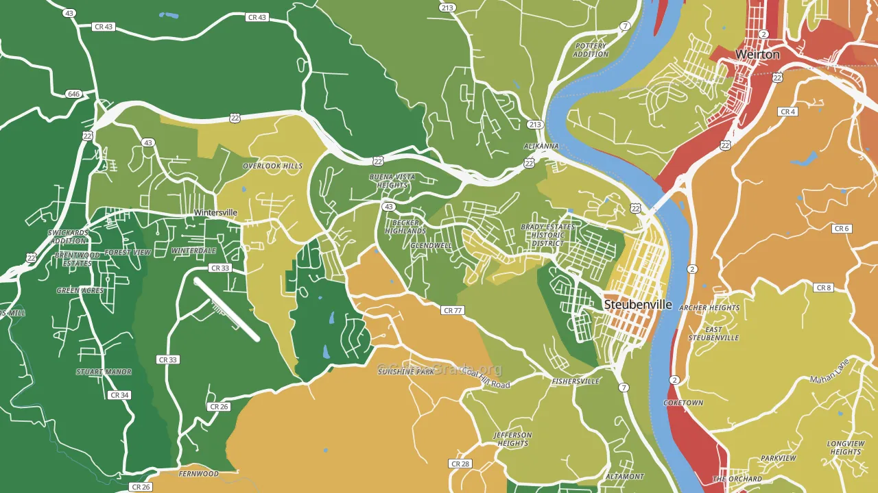 Steubenville, OH Map of Drug-Related Crime Rates