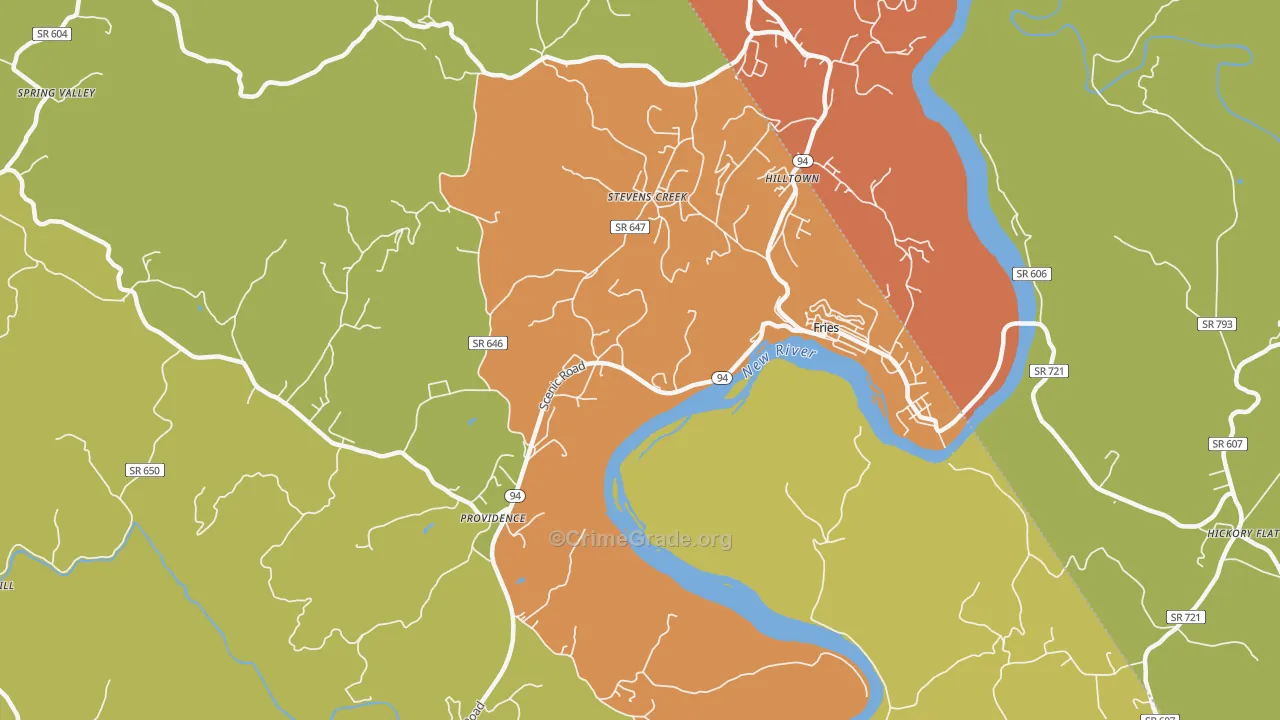 Stevens Creek, VA Map of Drug-Related Crime Rates