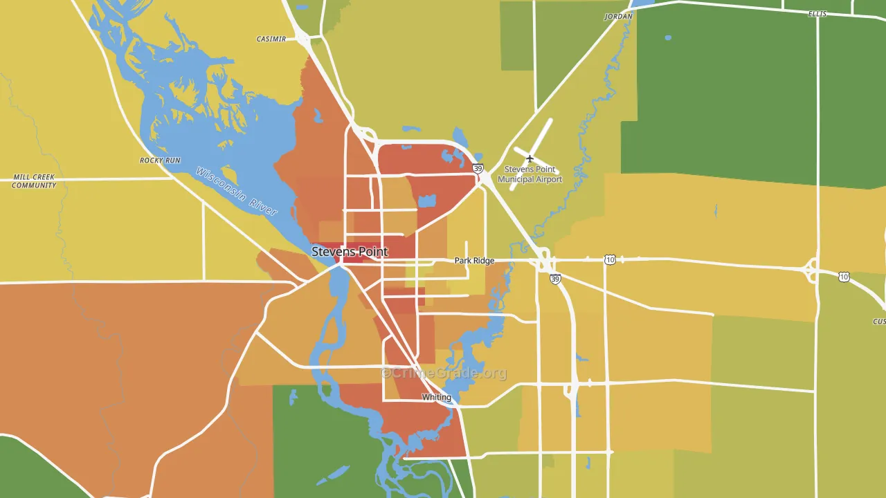 Stevens Point, WI Map of Drug-Related Crime Rates