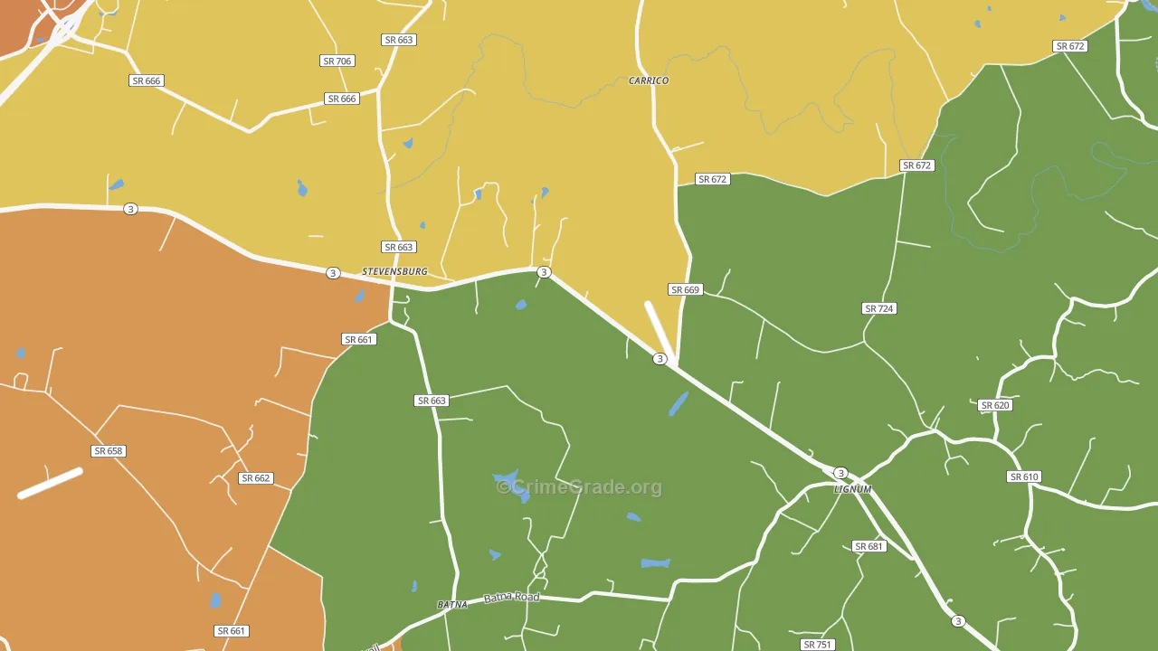 Stevensburg, VA Map of Drug-Related Crime Rates