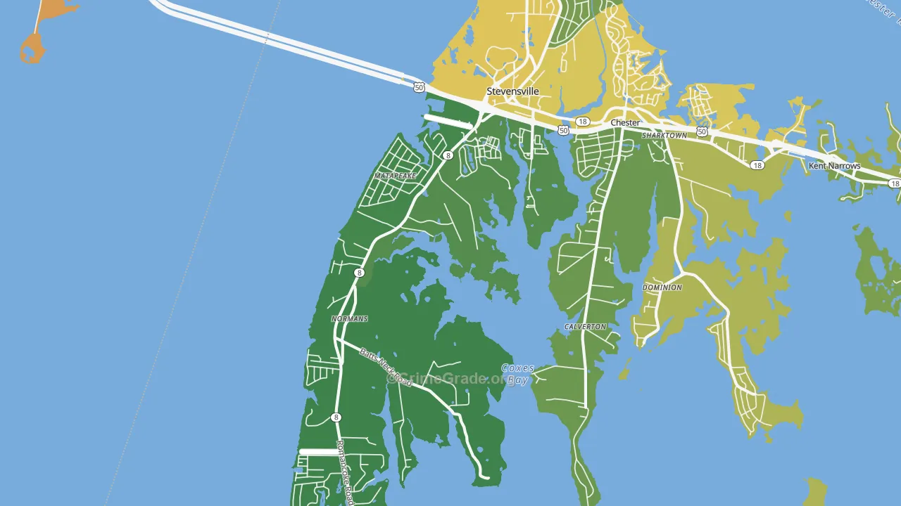 Stevensville, MD Map of Drug-Related Crime Rates