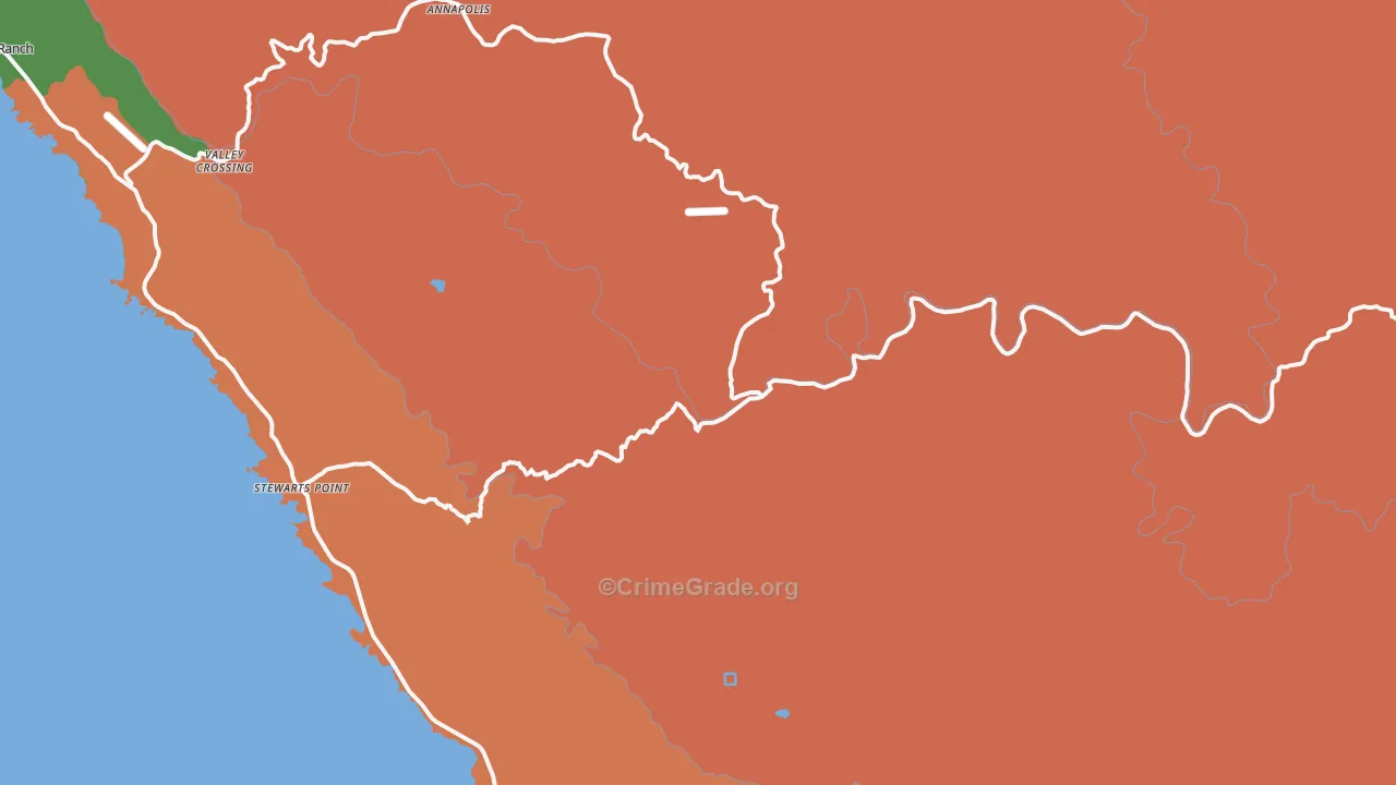 Stewarts Point, CA Map of Drug-Related Crime Rates