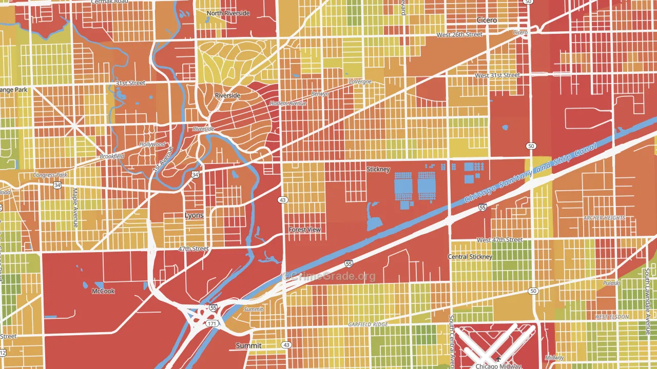 Stickney, IL Map of Drug-Related Crime Rates