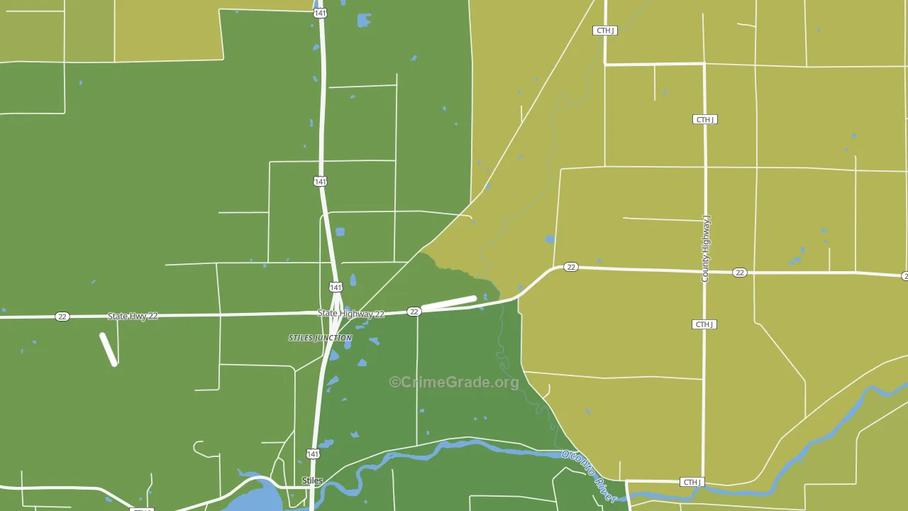 Stiles Junction, WI Map of Drug-Related Crime Rates