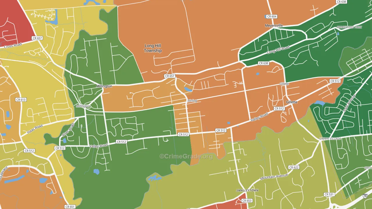 Stirling, NJ Map of Drug-Related Crime Rates