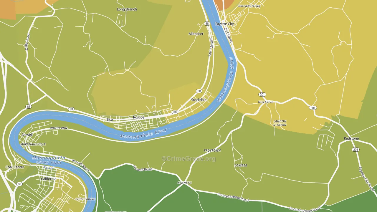 Stockdale, PA Map of Drug-Related Crime Rates