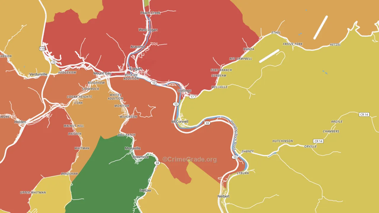 Stollings, WV Map of Drug-Related Crime Rates