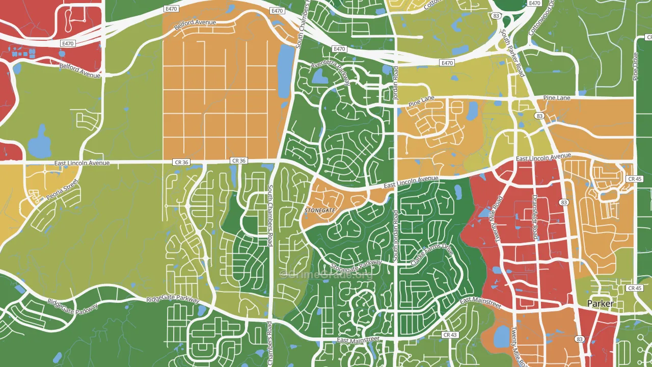 Stonegate, CO Map of Drug-Related Crime Rates