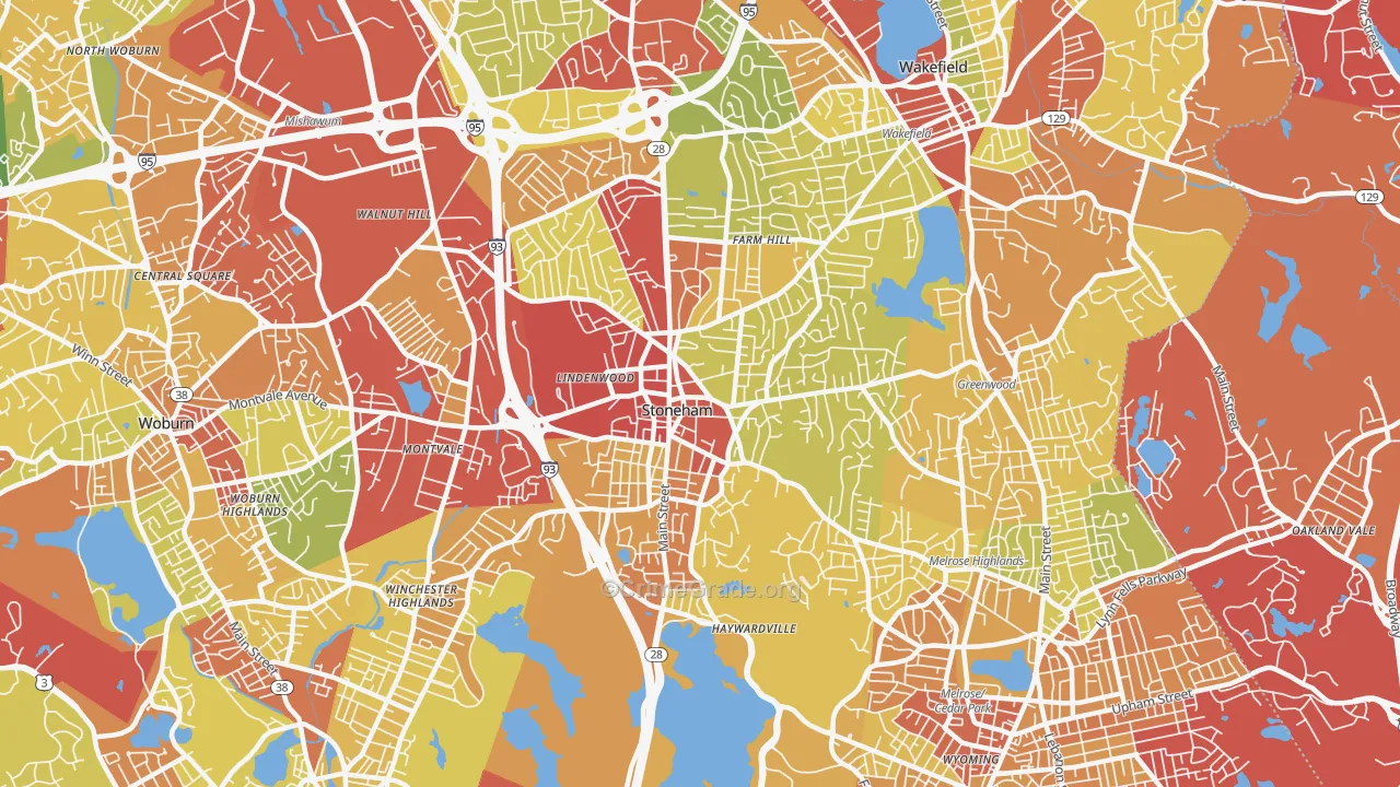 Stoneham, MA Map of Drug-Related Crime Rates