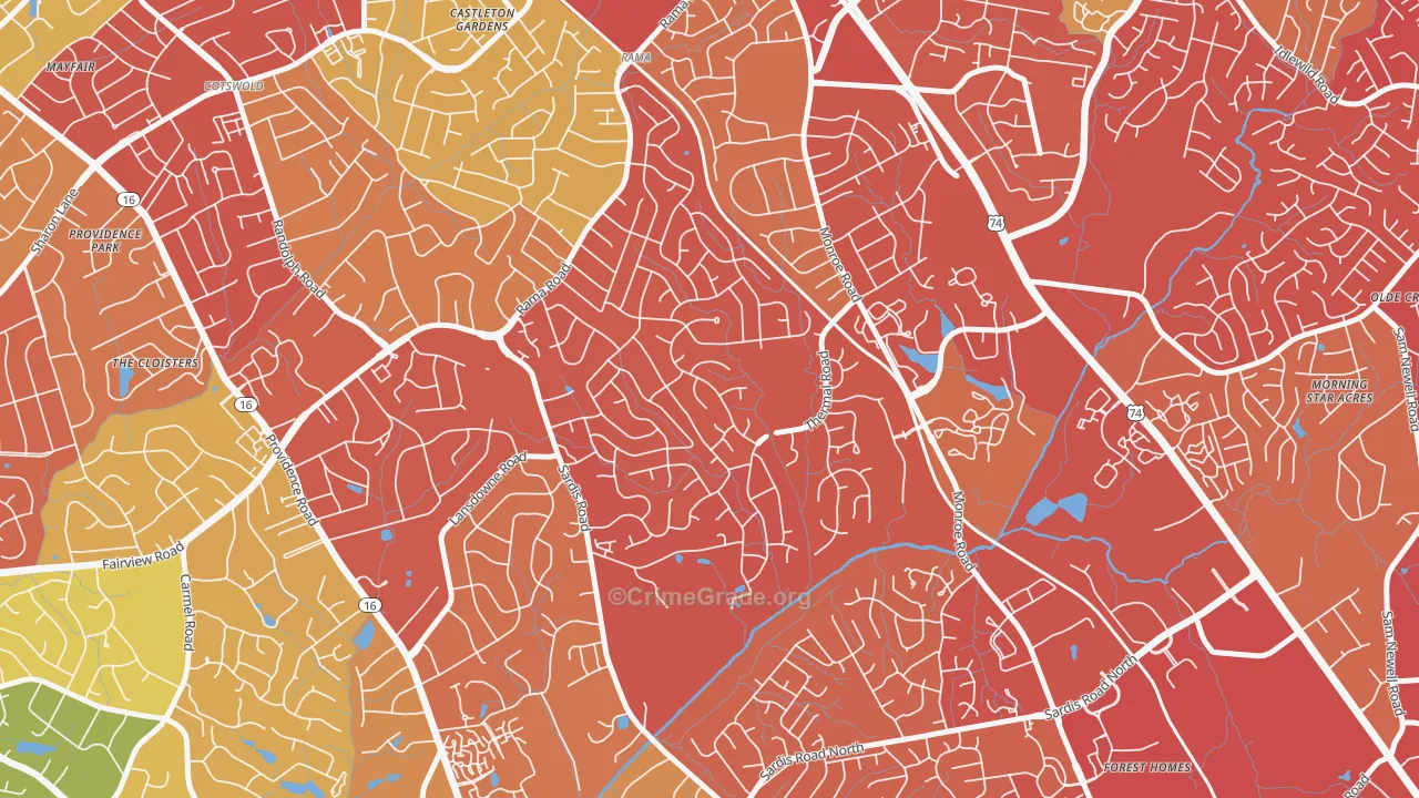 Stonehaven, Charlotte, NC Map of Drug-Related Crime Rates
