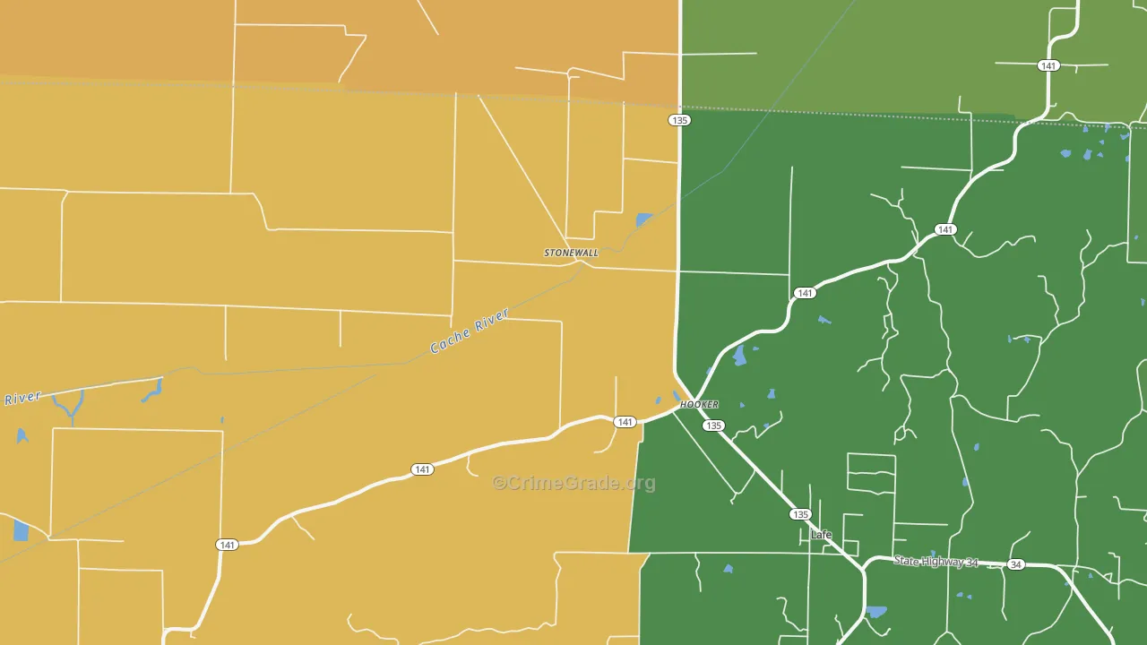 Stonewall, AR Map of Drug-Related Crime Rates