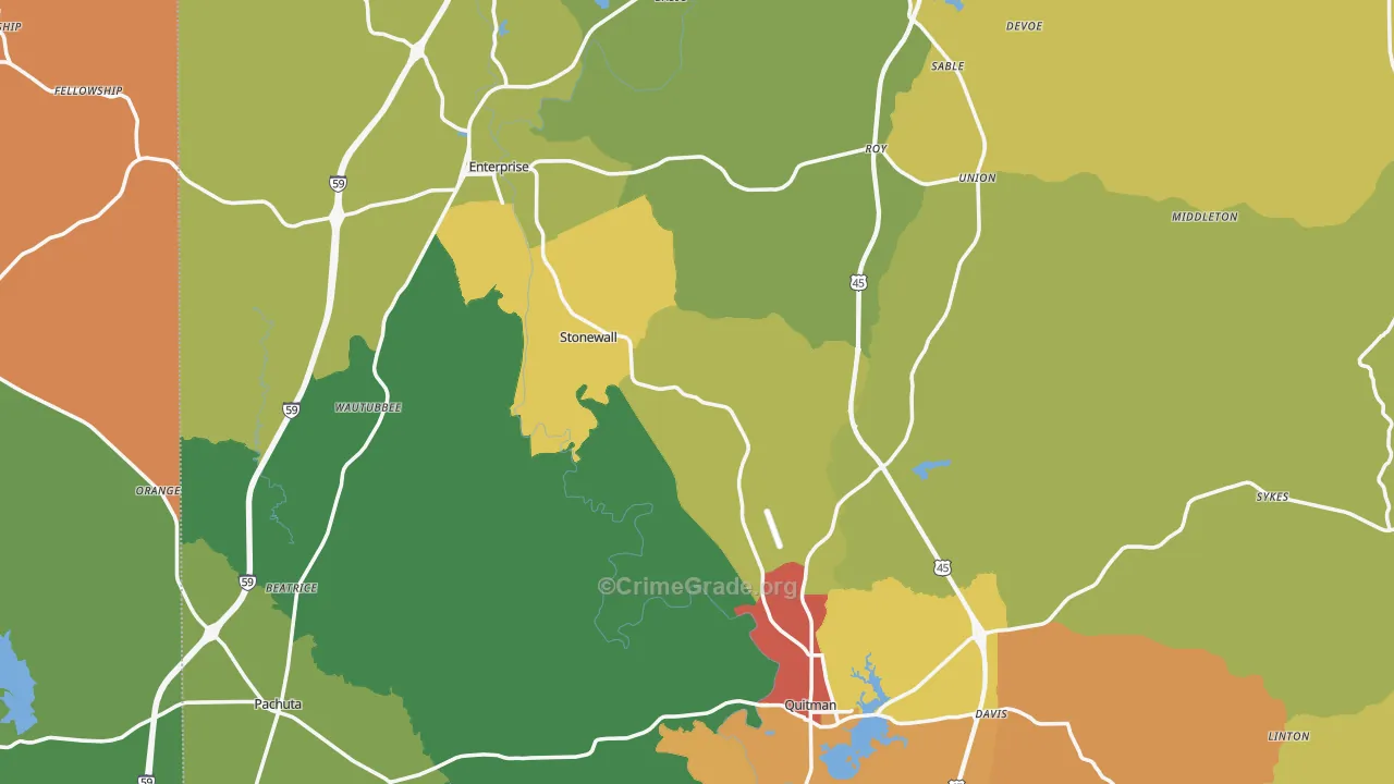 Stonewall, MS Map of Drug-Related Crime Rates