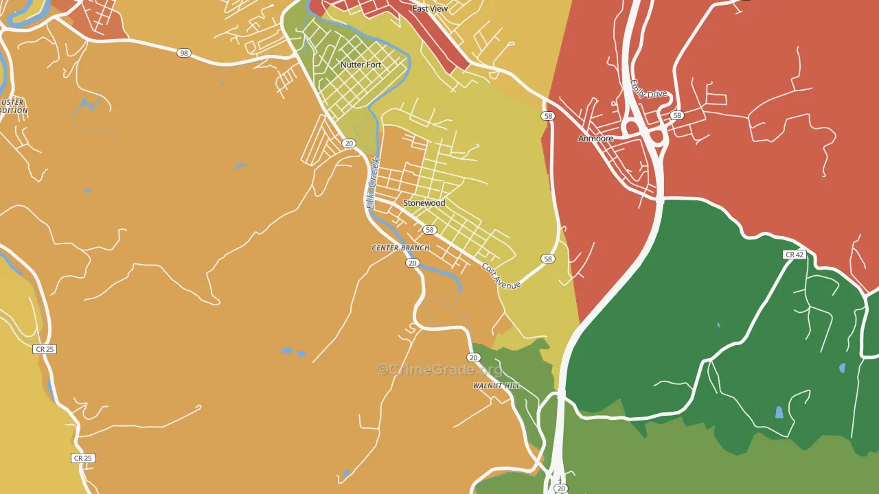 Stonewood, WV Map of Drug-Related Crime Rates
