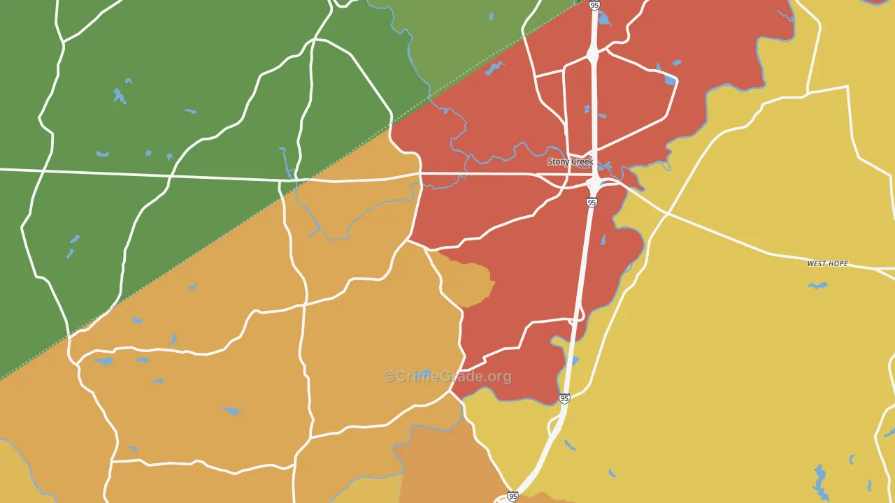 Stony Creek, VA Map of Drug-Related Crime Rates