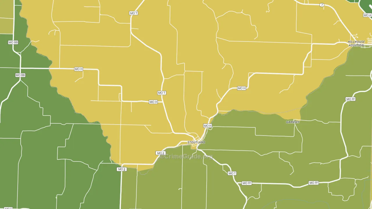 Stoutland, MO Map of Drug-Related Crime Rates