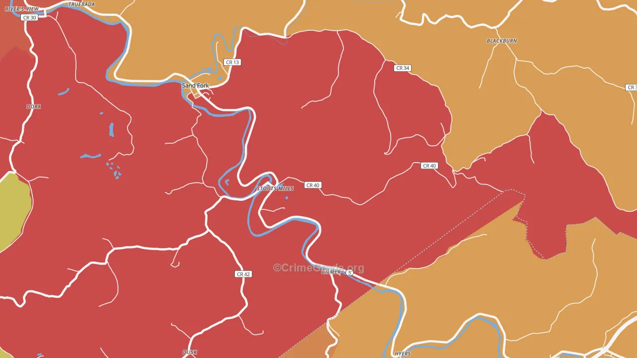 Stouts Mills, WV Map of Drug-Related Crime Rates