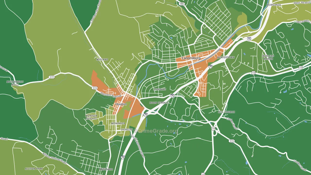 Strabane, PA Map of Drug-Related Crime Rates