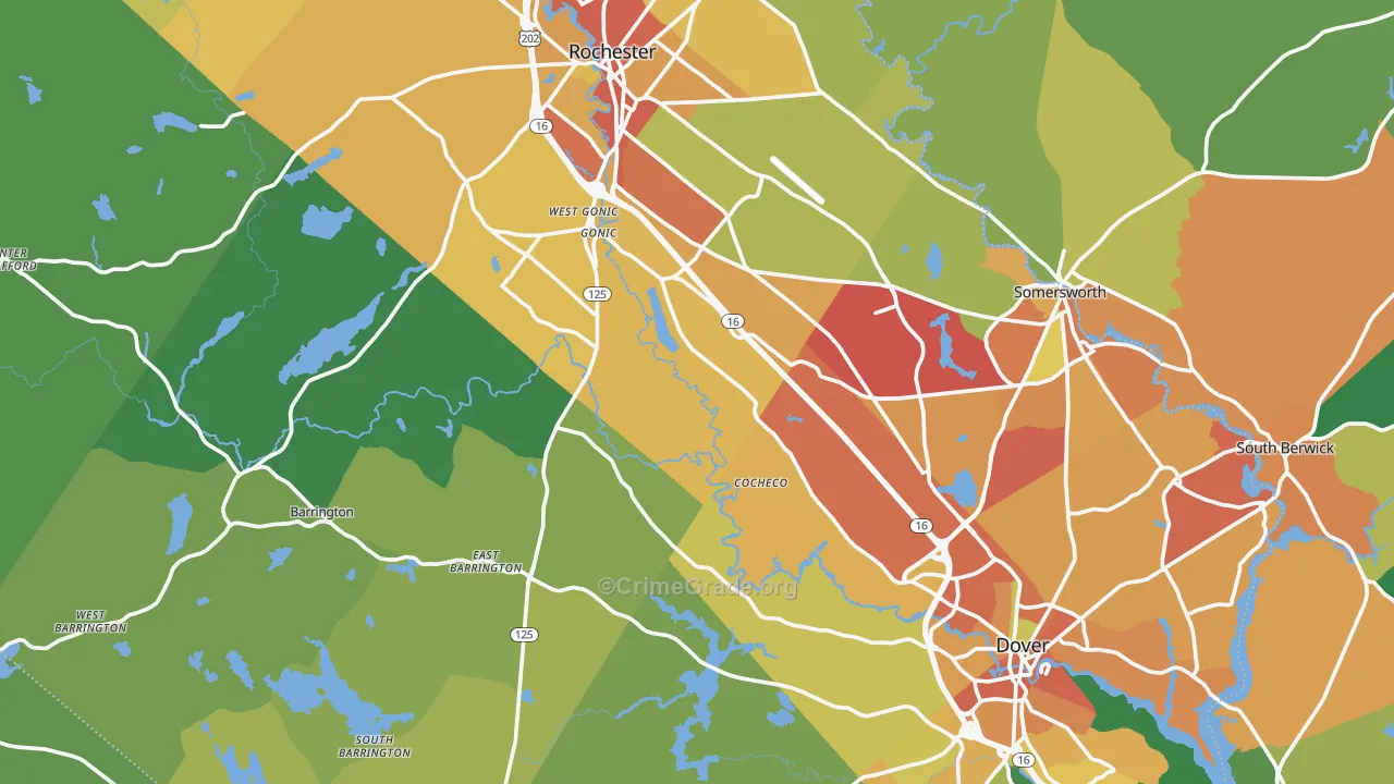 Strafford County, NH Map of Drug-Related Crime Rates