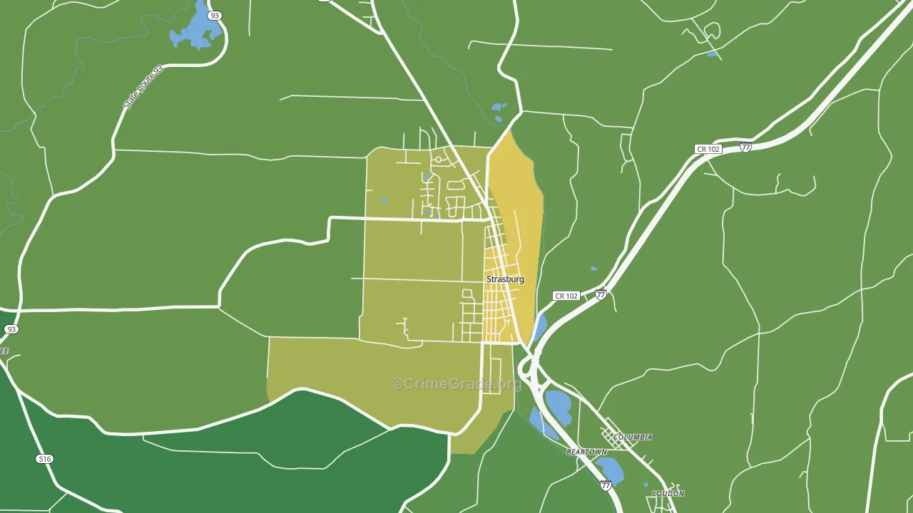 Strasburg, OH Map of Drug-Related Crime Rates