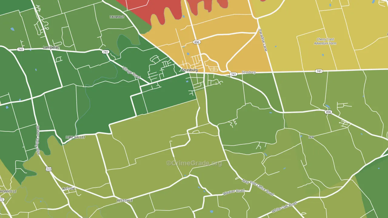 Strasburg, PA Map of Drug-Related Crime Rates