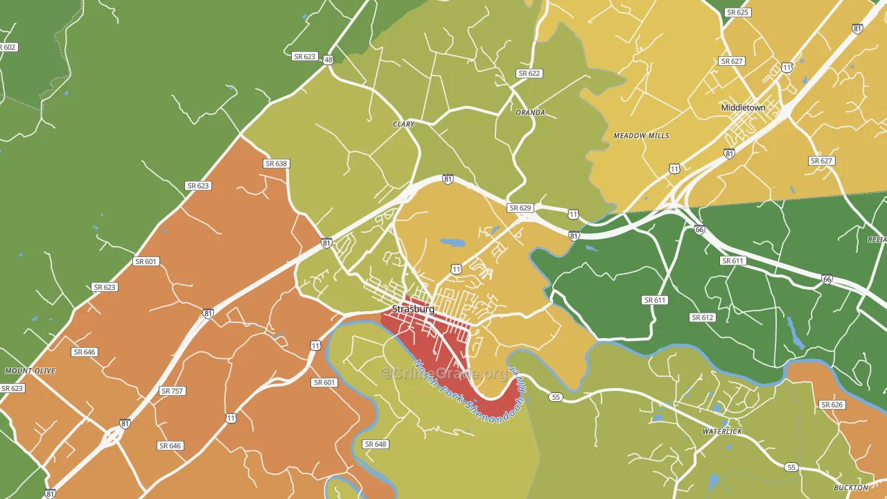 Strasburg, VA Map of Drug-Related Crime Rates
