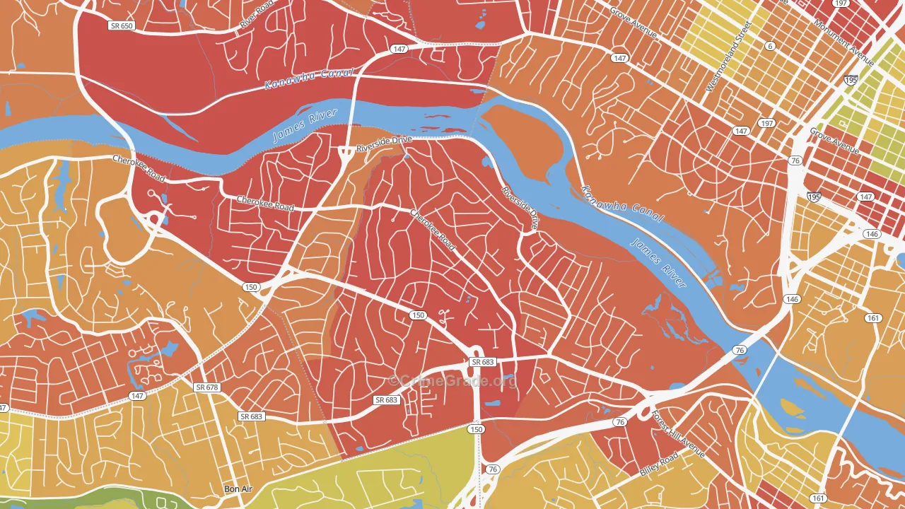 Stratford Hills, Richmond, VA Map of Drug-Related Crime Rates