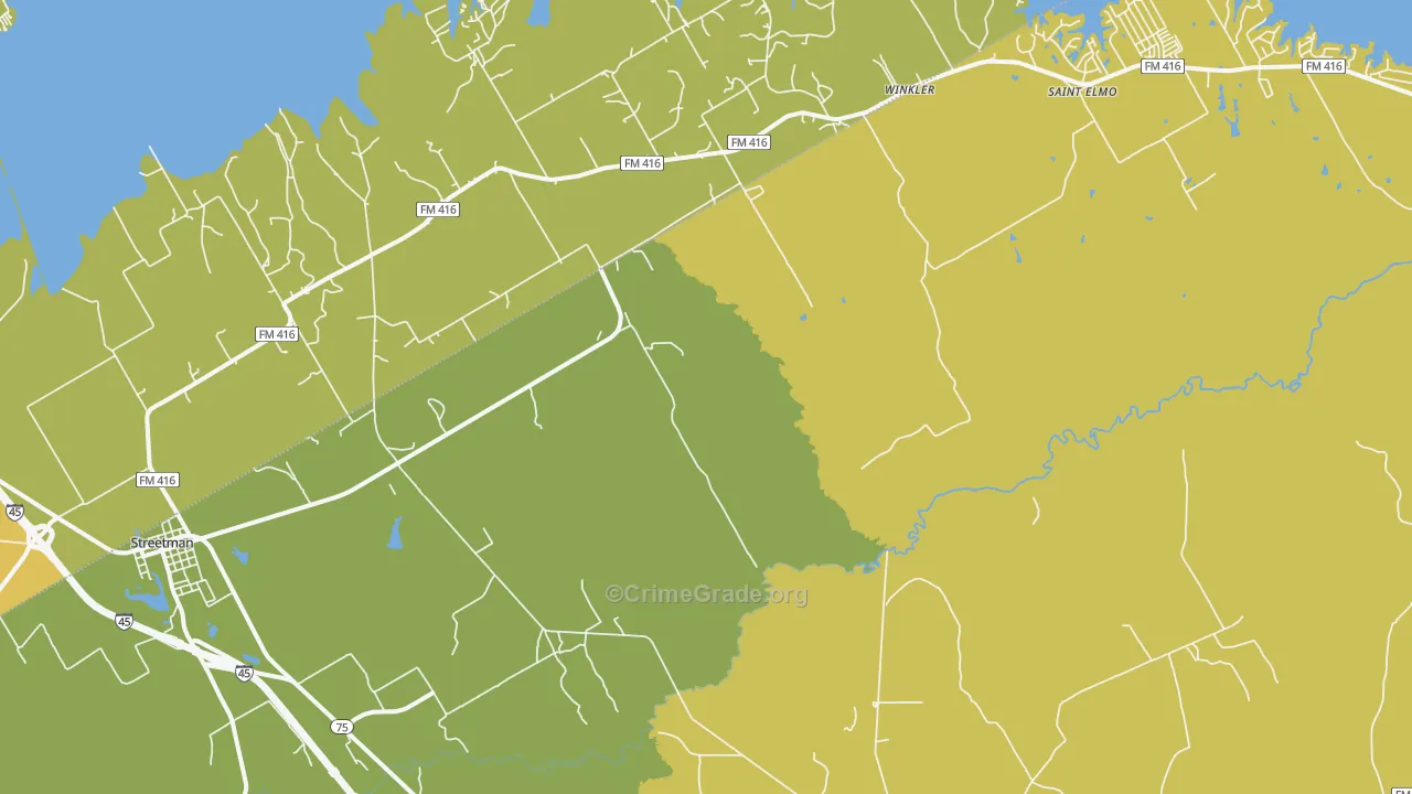 Streetman, TX Map of Drug-Related Crime Rates