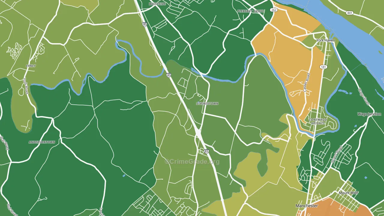 Strinestown, PA Map of Drug-Related Crime Rates