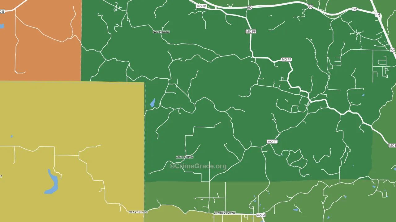 Stringtown, MO Map of Drug-Related Crime Rates