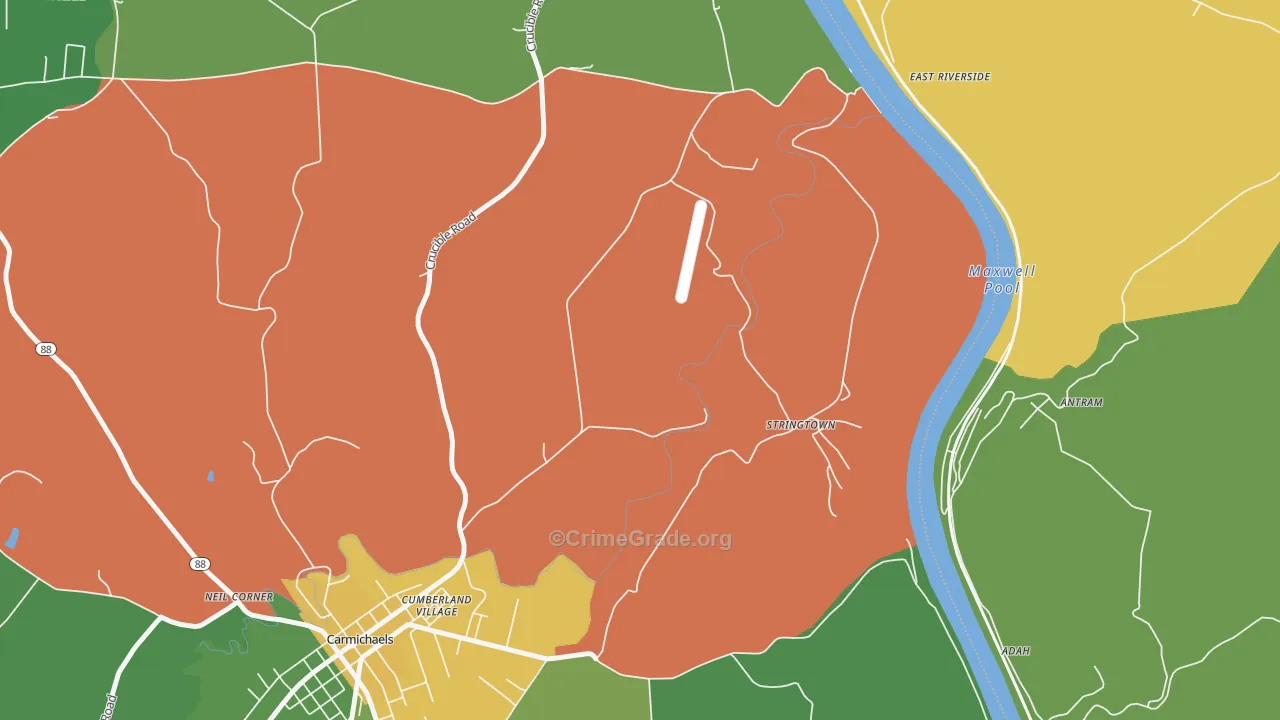 Stringtown, PA Map of Drug-Related Crime Rates