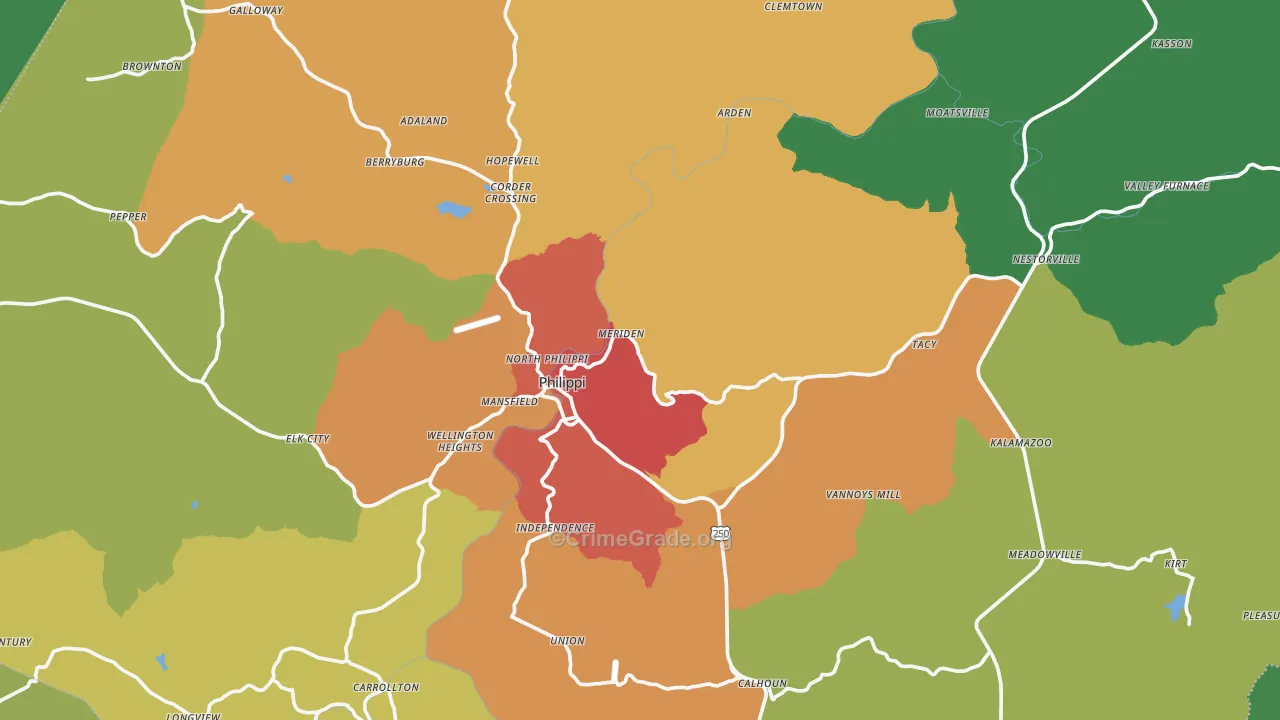 Stringtown, WV Map of Drug-Related Crime Rates