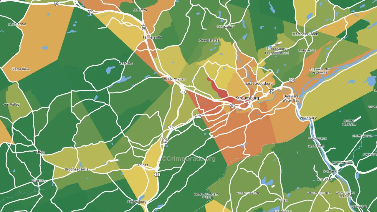 Stroudsburg, PA Map of Drug-Related Crime Rates