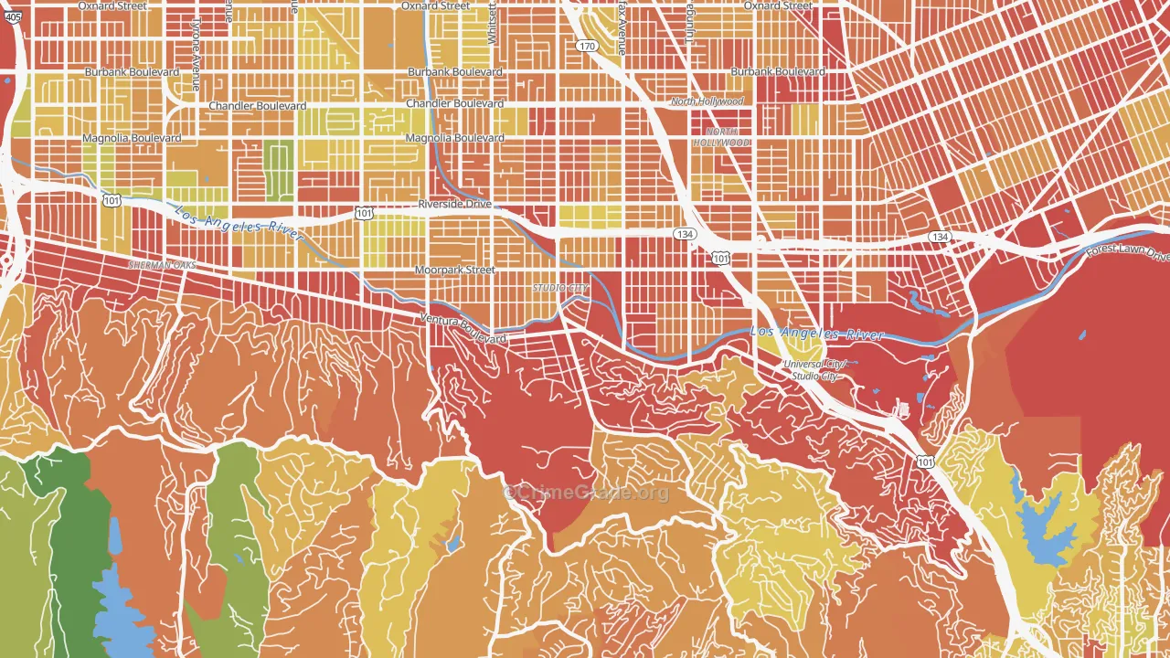 Studio City, CA Map of Drug-Related Crime Rates