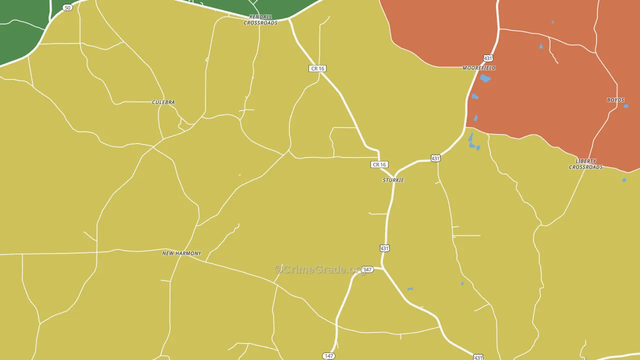 Sturkie, AL Map of Drug-Related Crime Rates