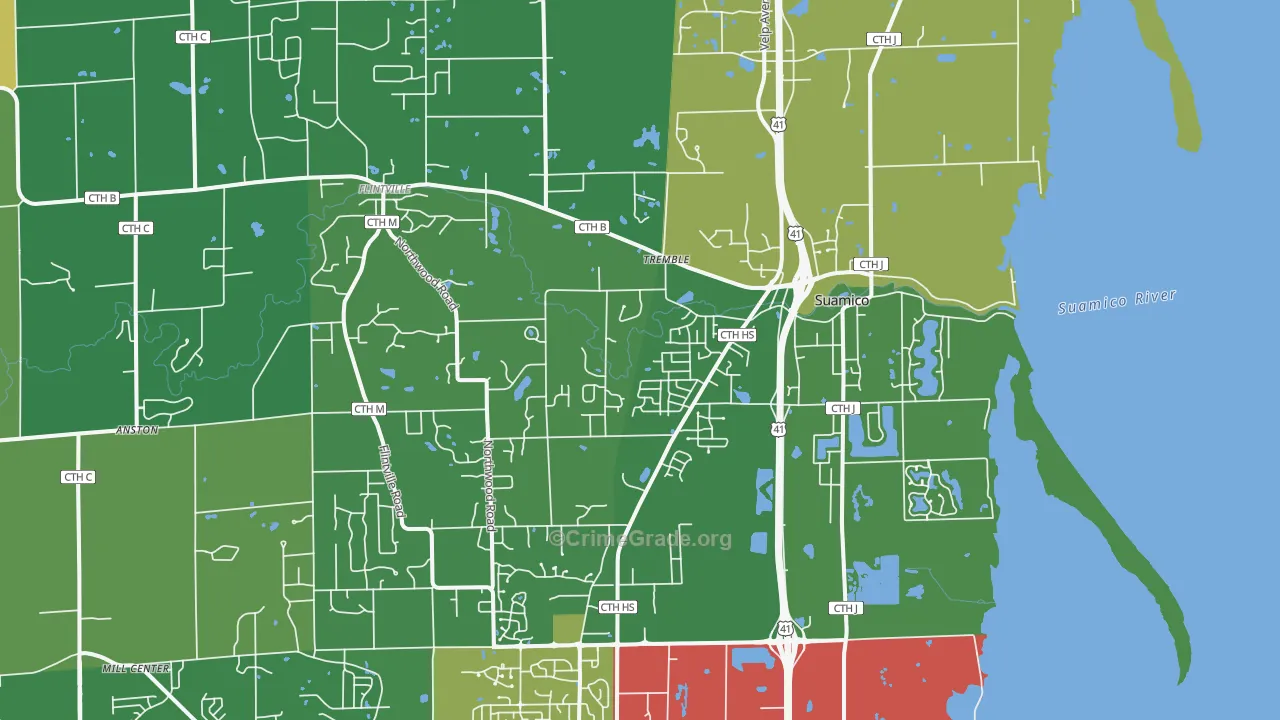 Suamico, WI Map of Drug-Related Crime Rates