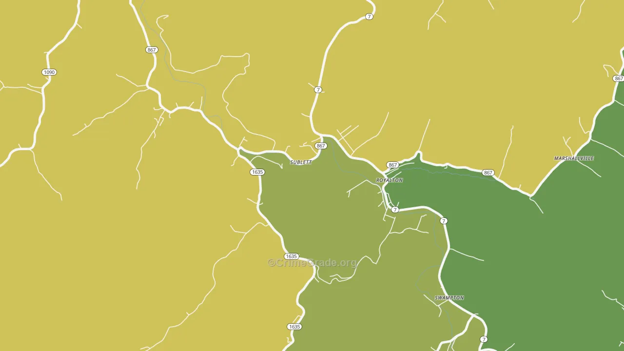 Sublett, KY Map of Drug-Related Crime Rates
