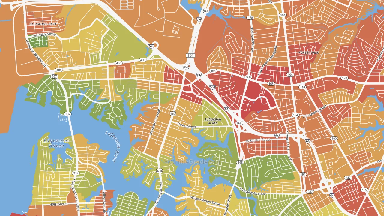 Suburban Acres, Norfolk, VA Map of Drug-Related Crime Rates