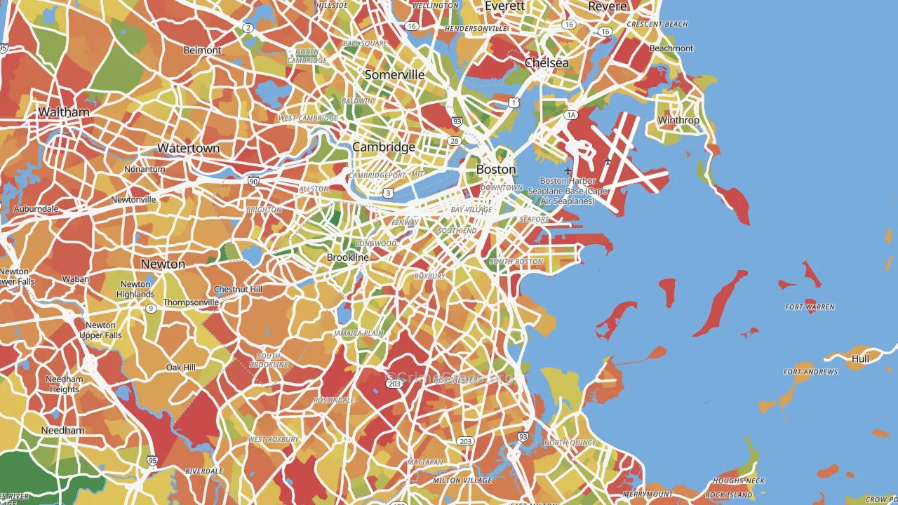 Suffolk County, MA Map of Drug-Related Crime Rates