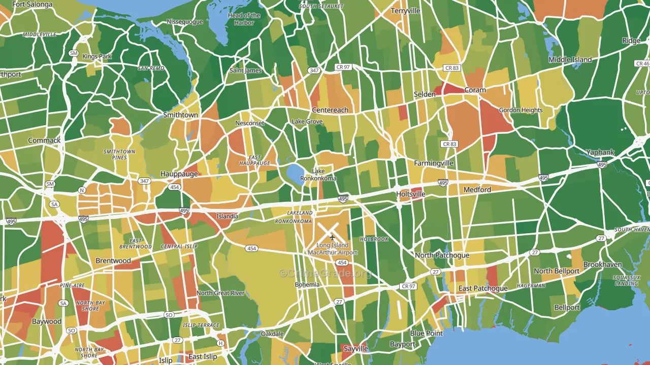Suffolk County, NY Map of Drug-Related Crime Rates