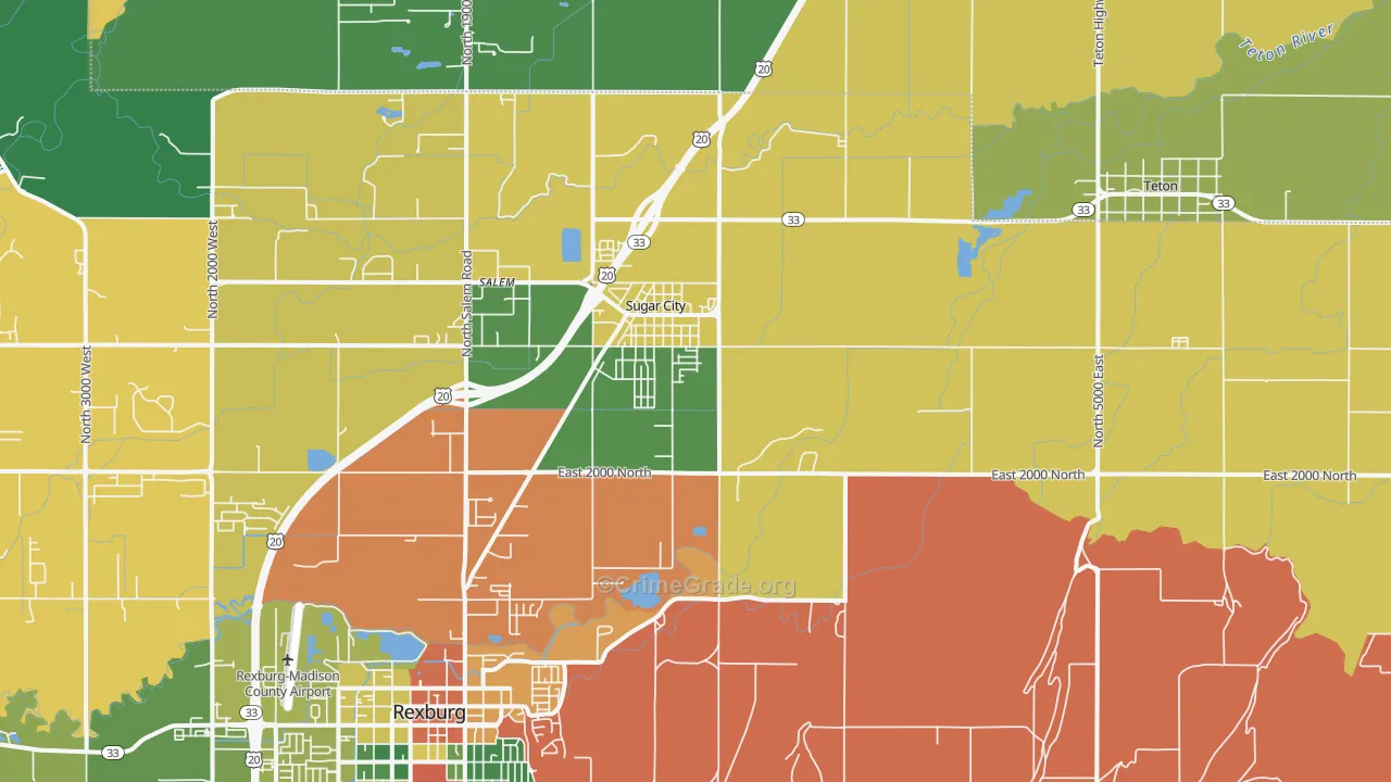 Sugar City, ID Map of Drug-Related Crime Rates