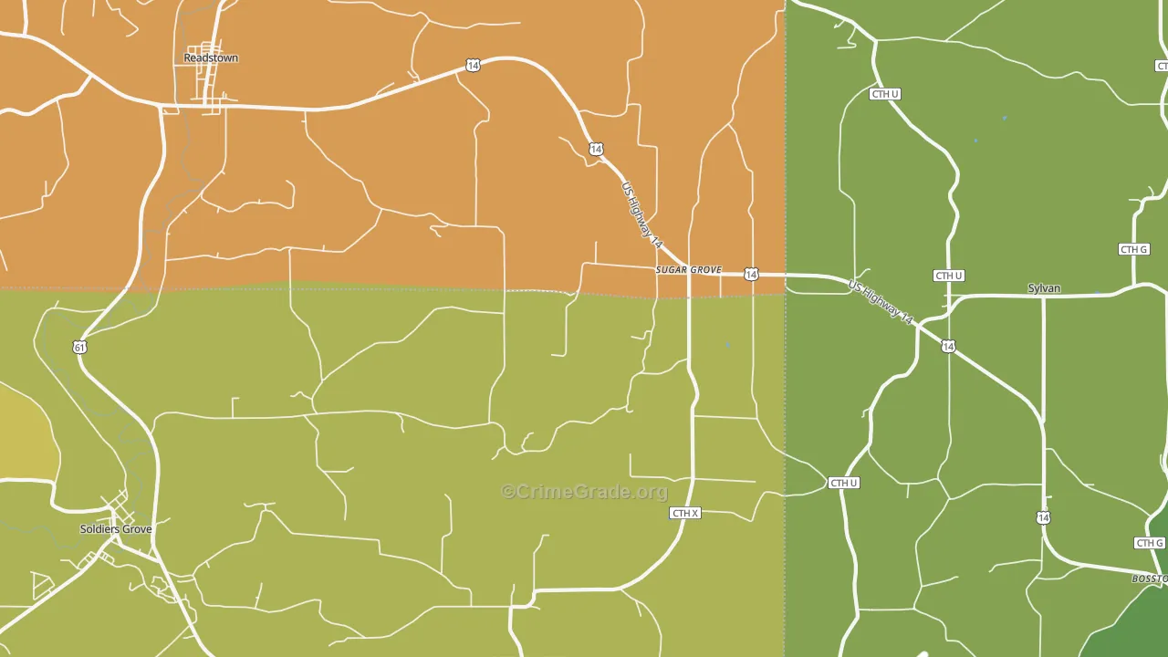 Sugar Grove, WI Map of Drug-Related Crime Rates