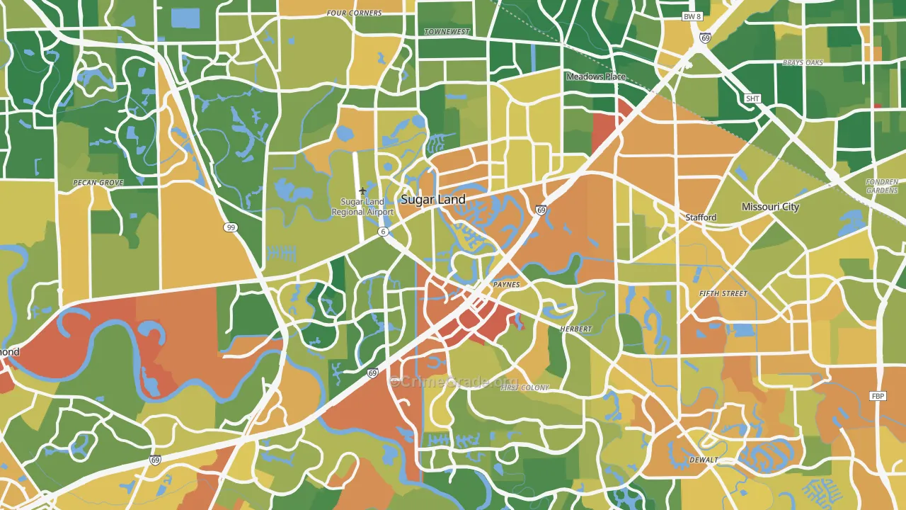 Sugar Land, TX Map of Drug-Related Crime Rates