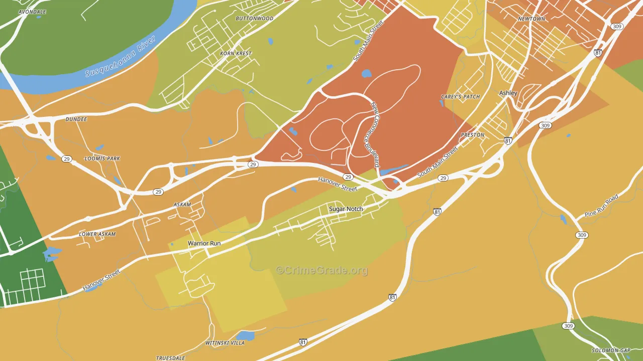 Sugar Notch, PA Map of Drug-Related Crime Rates