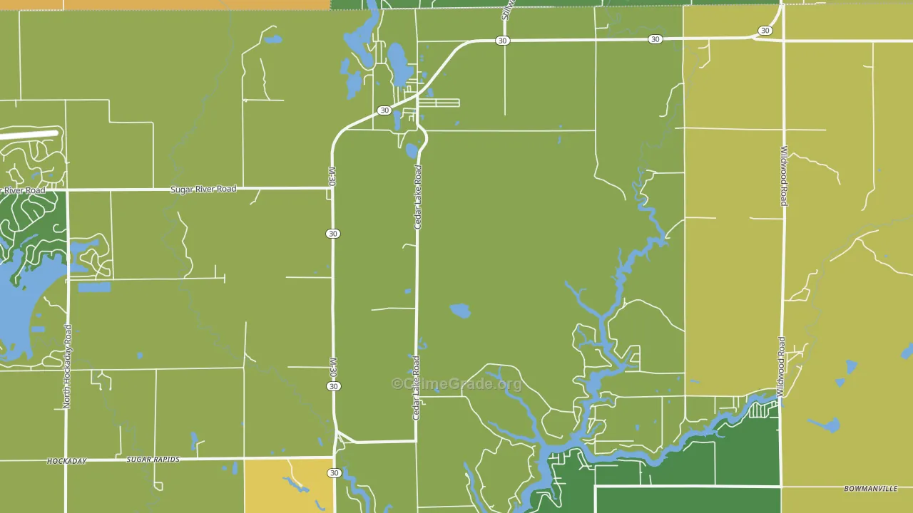 Sugar Rapids, MI Map of Drug-Related Crime Rates