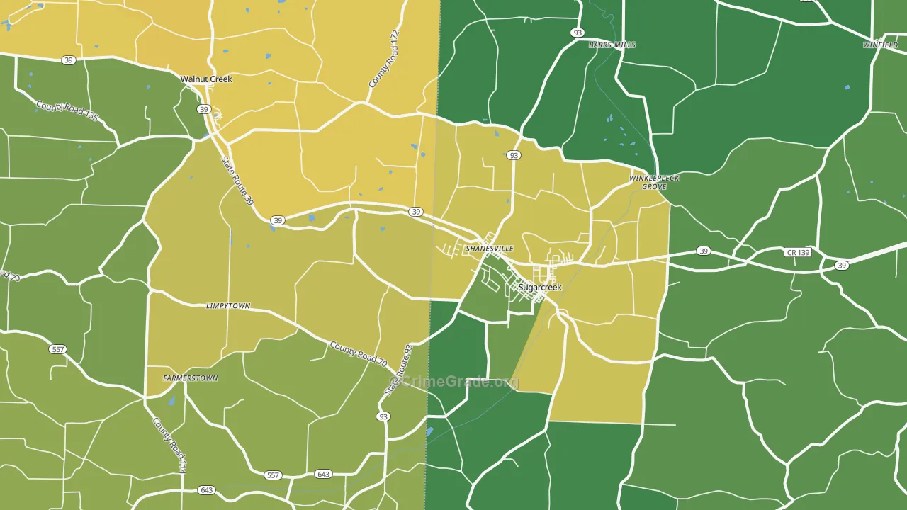 Sugarcreek, OH Map of Drug-Related Crime Rates