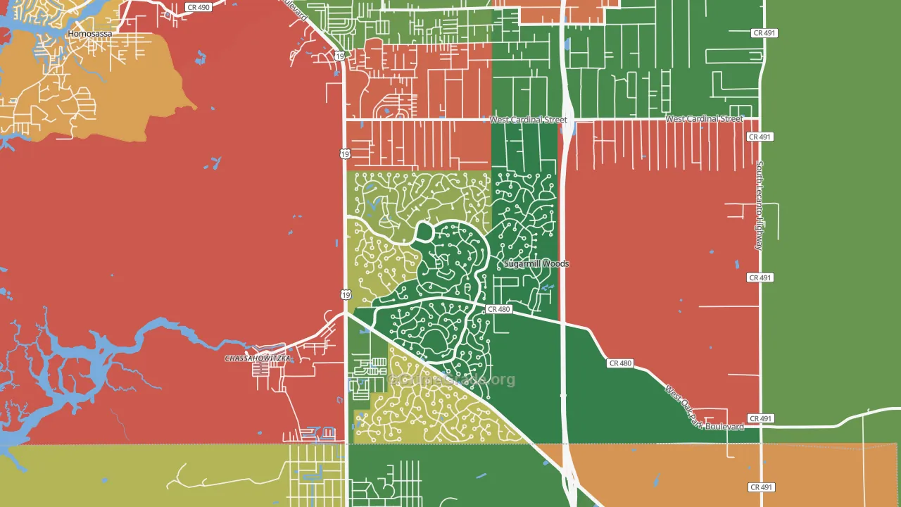 Sugarmill Woods, FL Map of Drug-Related Crime Rates