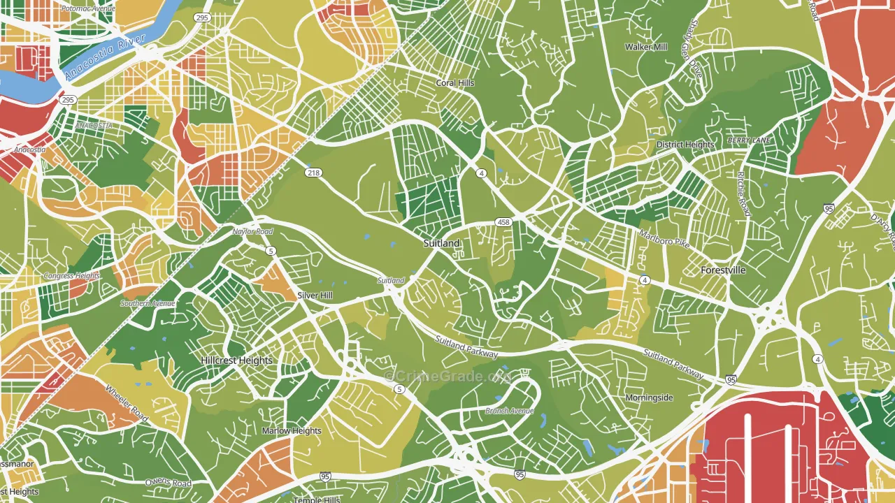 Suitland-Silver Hill, Suitland, MD Map of Drug-Related Crime Rates